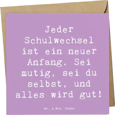 Produktbild von Mr. & Mrs. Panda doppelkarte Spruch Einen Schulwechsel bewältigen - Lavendeltraum - Geschenk, Glückwunschkarte, inspirierende Worte, Vertrauem, Zuversicht, faltkarte, Mut