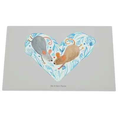 Produktbild von Mr. & Mrs. Panda Medium Glas Schneidbrett Mäuse Herz - Grau Pastell - Geschenk, Hackbrett, Freundin, Maus, Liebe, Schneidebrett Aus, für Immer, Hochzeit, Schneidplatte