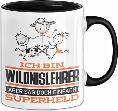 Produktbild von Wildnislehrer Geschenk Tasse Ich Bin Wildnislehrer Aber Sag Doch Einfach Superheld Lustige Geschenkdiee für Wildnislehrer Kaffee-Becher (Schwarz)