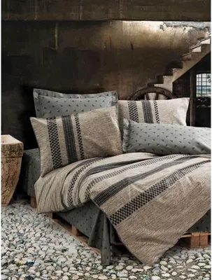 Produktbild von Bettwäsche-Set, 220 x 240 cm, 100% Baumwolle Renforcé, Braun Schwarz Grau, 2 Kissenbezüge 60 x 60 cm