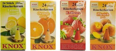 Produktbild von KNOX 4er Set Räucherkerzen Erdbeere / Pfirsich / Orange / Lemon - Inhalt jeweils 24 Stück, Größe M (Standard) - 078600