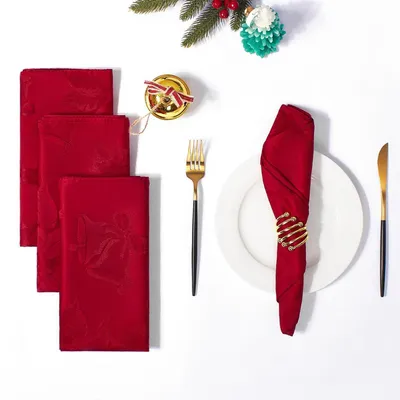 Produktbild von Weihnachtliche Jacquard-Servietten mit Blumenmuster, schmutzabweisend, Polyester, 50,8 x 50,8 cm, 4 Stück, Rot