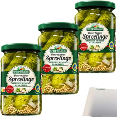 Produktbild von Spreewaldhof Spreelinge Gewürzgurken feine Auslese 3er Pack (3x330g Glas) + usy Block