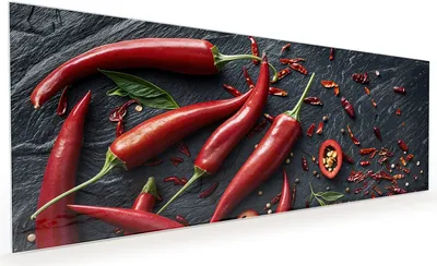 Produktbild von Küchenrückwand Spritzschutz Glas mit Motiv Rote Chili Schoten 40 x 40 cm