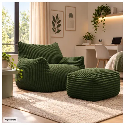 Produktbild von Softsessel Adina mit Hocker Grün Sitzsack Bodensessel 103 x 70 x 90 cm