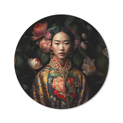 Produktbild von MuchoWow® Mauspad Mousepad Frau - Asiatisch - Kimono - Blumen - Porträt 20x20 cm - Mousepads - Maus Mat - Pad - Mausunterlage - Schreibtischmatte