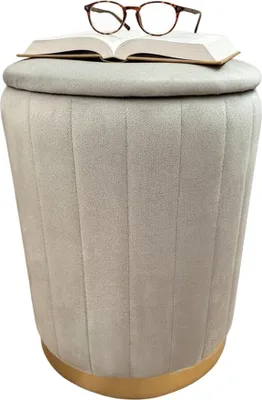 Image de Tabouret de rangement en velours avec assise rembourrée et base dorée