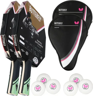 Produktbild von Butterfly 2x Dimitrij Ovtcharov Gold Tischtennisschläger + 2x Tischtennishülle Drive Case + 6x 40+ 3*** Tischtennisbälle