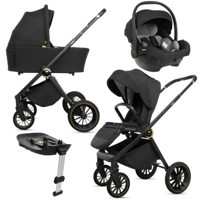 Zdjęcie produktu dla BabyLux® Wielofunkcyjny Wózek Dziecięcy 4w1 ROSSO, Kolor Czarny, Gondola, Spacerówka, Fotelik Samochodowy, Baza, Akcesoria Lekki Kompaktowy