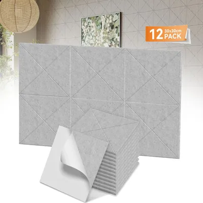 Obrázek produktu pro LZQ sada 12 čtvercových akustických panelů 30x30x0,9 cm samolepicí zvukové izolace se vzorem X světle šedá