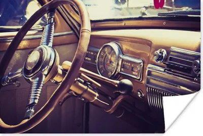 Produktbild von MuchoWow® Poster Mancave - Auto - Vintage - Lenkrad 60x40 cm - Schlafzimmerdekoration