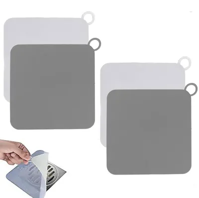 Produktbild von Silikon-Abflussschutz 4 Stück – Abflussstopfen 14,7 cm – Abflusssieb & Haarfänger für Spüle, Waschbecken & Dusche – Haarfänger - Grau/Weiß