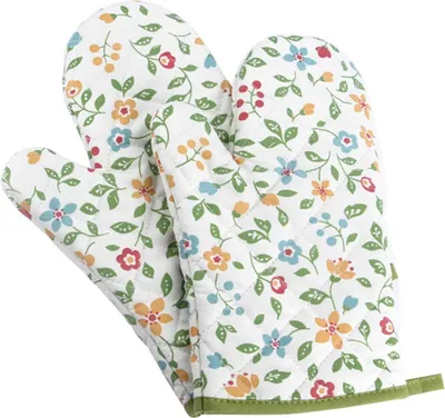 Produktbild von 1 Paar Hitzebeständig Ofenhandschuhe Küche Backofen Handschuhe Verdickte Hitzeresistente Topflappen Backhandschuhe aus Baumwolle und Polyester Blumen