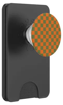 Image de PopSockets à motif carreaux verts, orange et marron, design élégant et esthétique