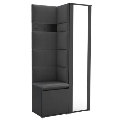 Produktbild von Garderobe LUTON 6 BLACK 15– Farbe: schwarz, moderner Schrank 40x95x186 cm, funktionale Lösung für den Flur, Garderobeschrank, Flurmöbel