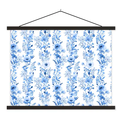 Produktbild von MuchoWow® Textilposter Blumen - Anemone - Blau - Muster 150x113 cm mit holzfarbenen Rahmen - Poster