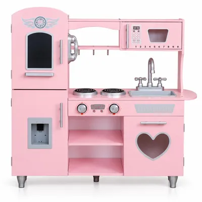 Immagine prodotto di Cucina per bambini Rijoka in legno - Rosa con cuore - Cucina da gioco con microonde, fornello, lavello - 85x33x89cm