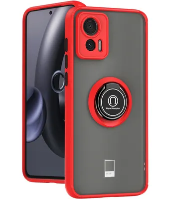 Obrázek produktu pro Pouzdro pro Motorola Edge 30 Neo matné průsvitné TPU pouzdro s prstencovým držákem a stojánkem Červený