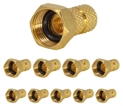 Produktbild von PremiumX 10x F-Stecker 4mm schraubbar 4,0 mm Aufdrehstecker Gold