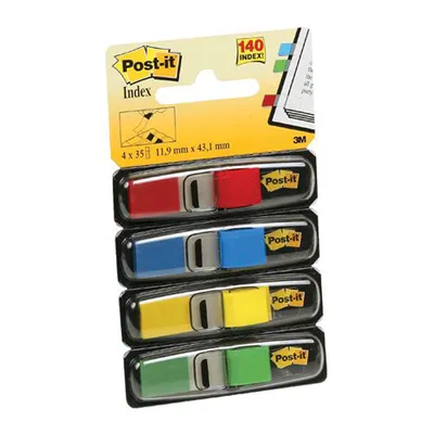 Obrázek produktu pro Post-It Flags, Primary Colors, 1/2 in Wide, 35/Dispenser, 4 Dispensers/Pack, Modrá, Zelená, Červená, Žlutá, 35 Red, 35 Blue, 35 Yellow, 35 Green, 12 mm, 12,7 mm, 35 listy