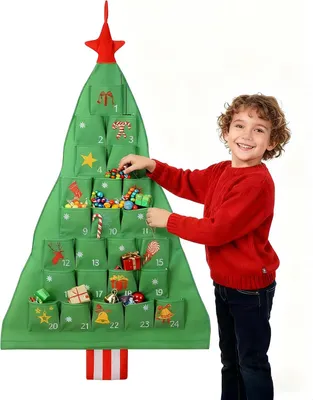 Immagine prodotto di Sacchetto da appendere per il calendario dell'Avvento di Natale - a forma di albero, montaggio a parete/porta, 24 sacchetti regalo, per decorazioni e regali di Natale