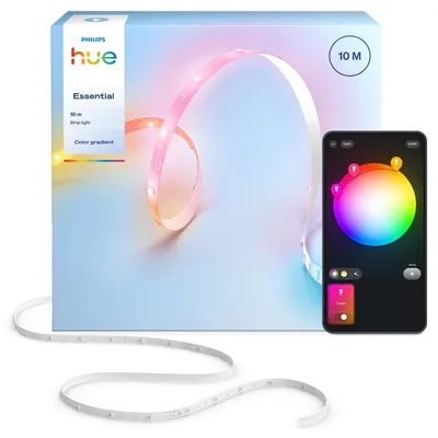 Immagine prodotto di Philips Striscia luminosa Hue Essential da 10 m, striscia luminosa smart, Bluetooth/Zigbee, multicolore, silicone, altro, 27,2 W