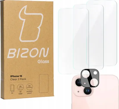 Produktbild von 3x Szkło + szybka na aparat BIZON Clear 2 Pack do iPhone 15