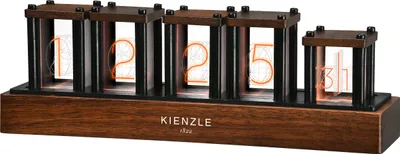 Obrázok produktu pre LED Nixie hodiny Kienzle s RGB podsvietením v 1 600 farbách, z pravého dreva, 6 režimov zobrazenia, predmontované, USB-C