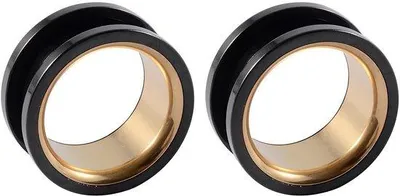 Productafbeelding van Dailygoods- Oortunnel premium - Tweekleurig - Roestvrij staal - Schroefsluiting - Hypoallergeen - Glad gepolijst - Maten 6-28 mm - Oorpiercing