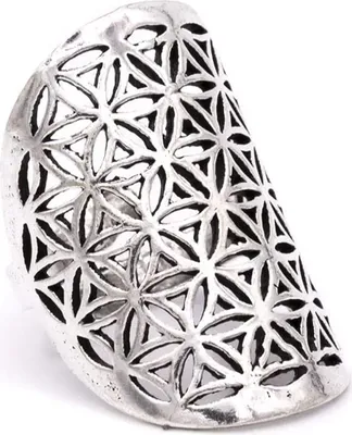 Produktbild von Ring „Blume des Lebens“, Messing, silberfarben – Packung mit 2 Stück – 3 x 2 cm