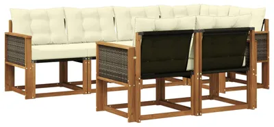 Image de vidaXL Ensemble de canapés d'extérieur avec coussins 7 pièces Nature et Crème