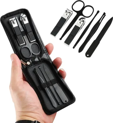Produktbild von Reise Maniküre Set 6-teilig mit 2x Nagelknipser, Schere, Pinzette, Feile und Etui