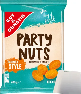 Produktbild von Gut & Günstig Party Nuts Erdnüsse im Teigmantel Paprika-Style (200g Packung) + usy Block