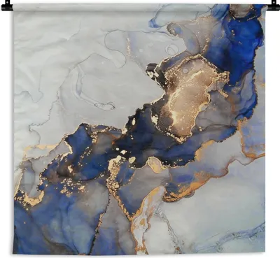 Produktbild von MuchoWow® Wandteppich Wandbehang Marmor - Blau - Gold 150x150 cm Tapisserie Dekoration Wandtuch - Wohnaccessoires - Modernes