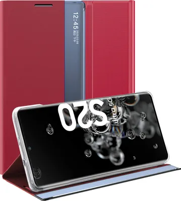 Produktbild von Galaxy S20 Ultra Hülle, LaimTop Slim Flip Leder Smart View Window Klappetui Schutzhülle mit Standfunktion für Samsung Galaxy S20 Ultra Rot