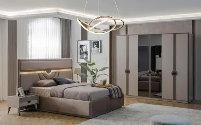 Produktbild von Doppelbett Komplette Schlafzimmermöbel Bett Nachttische Beige  4tlg