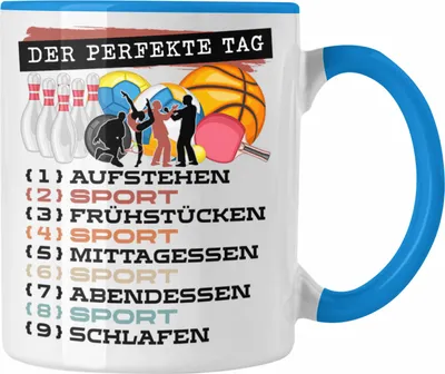 Produktbild von Trendation - Sportler Tasse Geschenk für Ballsportler Spruch Der Perfekte Tag Geschenkidee Lustig (Blau)