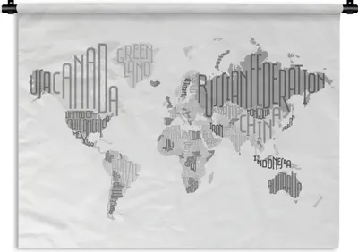 Produktbild von MuchoWow® Wandteppich Wandbehang Weltkarte - Buchstaben - Grau 60x45 cm Tapisserie Dekoration Wandtuch - Das Schlafzimmer