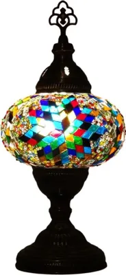 Image de Lampe de table turque avec mosaïque colorée de 13 cm - Lampe orientale fabriquée à la main pour une lumière d'ambiance