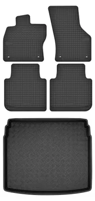 Image de Tapis en caoutchouc + bac de coffre pour Volkswagen Tiguan Allspace 2017-2024 (SUV, plancher réglable, plancher bas) – 5 pièces, noirs, sur mesure