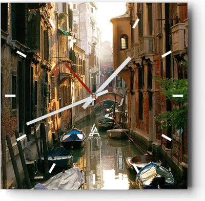 Produktbild von Wanduhr - Quadrat - Glasuhr - Venedig Brücke Wasser Haus - 30x30cm - Schleichendes Uhrwerk - Lautlos - zum Aufhängen bereit - Dekoration Modern - Wanddekoration aus Glas - C3AC30x30-2532