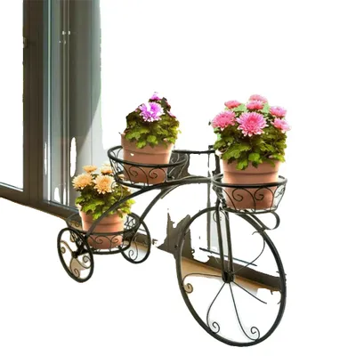 Produktbild von Fahrrad Pflanzenständer, 3-stufiges Design, Schmiedeeiserne Konstruktion, Schwarz