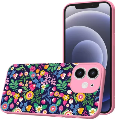 Productafbeelding van Smartphonica TelefoonhoesjeGeschikt voor iPhone 12 met bloemenprint - TPU achterkant hoesje, bloemendesign - roze