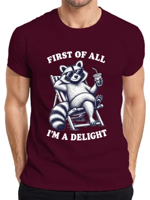 Productafbeelding van Eerst en vooral: Delight Waschbär zonnebril vakantie, heren T-shirt, bordeauxrood, maat M