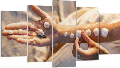 Produktbild von Bild auf Leinwand - Leinwandbild - 5 Teile - Muschel Hand Strand - 160x85cm - Wand Bild - Wanddeko - Wandbilder - Leinwanddruck - Bilder - Wanddekoration - Leinwand bilder - Wandbild - EA160x85-5102