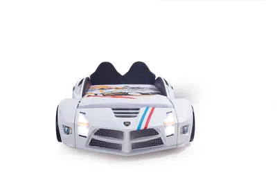Produktbild von Kinderbett Luxury Full Rennwagen Weiß 90x190 cm mit LED, Sound & antibakterieller Oberfläche