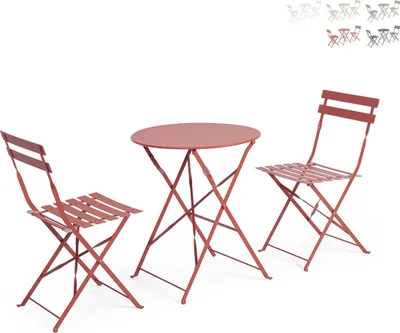 Immagine prodotto di Set da esterno rotondo: 2 sedie da giardino pieghevoli - Bistrot - Rosso