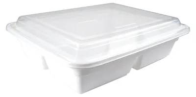 Produktbild von 50x Mehrweg Menüboxen mit Deckel 3-geteilt weiß 23x18x6.5cm