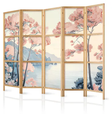 Produktbild von Muralo Japanischer PARAVENT 5-teilig Raumteiler klappbar PREMIUM-Vliesleinwand LANDSCHAFT für Schlafzimmer 225cmx172cm
