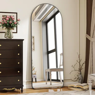 Produktbild von Koonmi 53 x 163 cm Gewölbter Top Ganzkörperspiegel mit Runden Ecken - Ganzkörperspiegel Groß Frei Stehend-Hängend-Lehnend, Schwarz